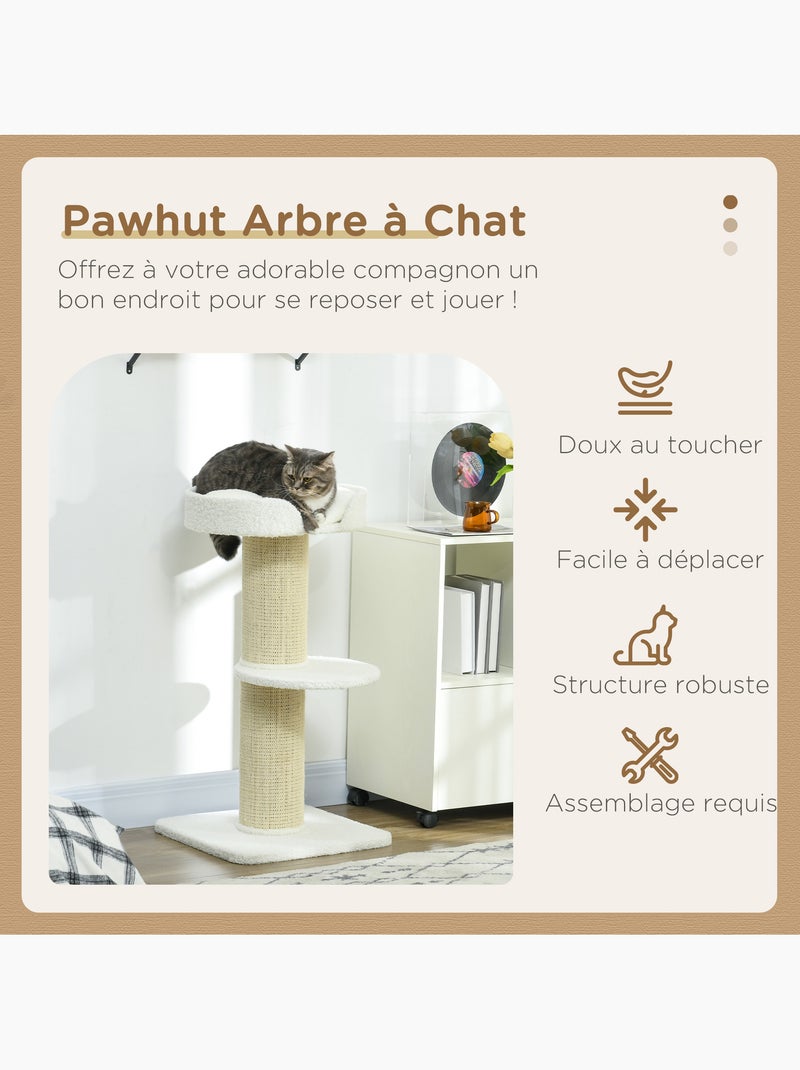 Arbre à chat avec griffoir centre d'activités 2 plateformes coussin Beige/Blanc - Kiabi