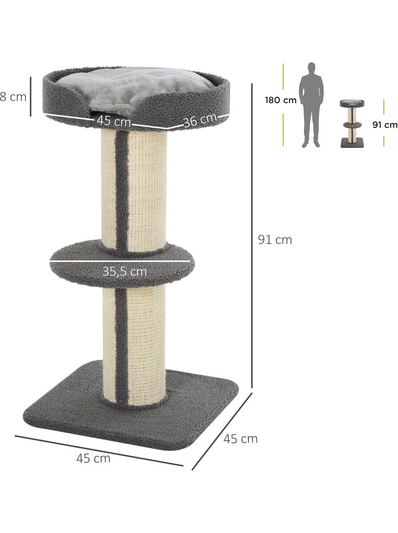 Arbre à chat avec griffoir centre d'activités 2 plateformes coussin Gris - Kiabi