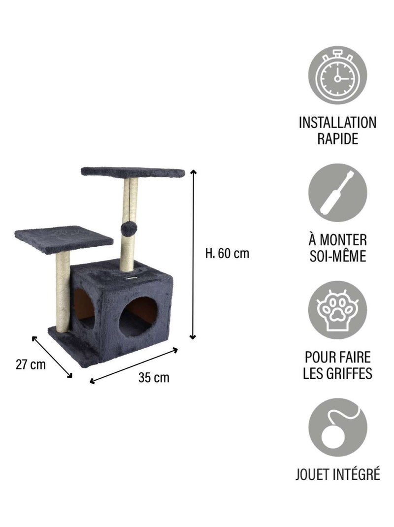Arbre à chat avec niche et jouet TOM Gris - Kiabi