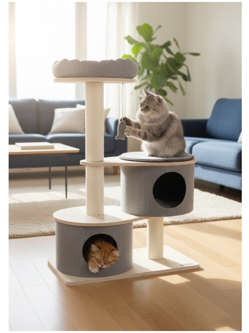 Arbre a chat avec niches et panier Gris clair - Kiabi