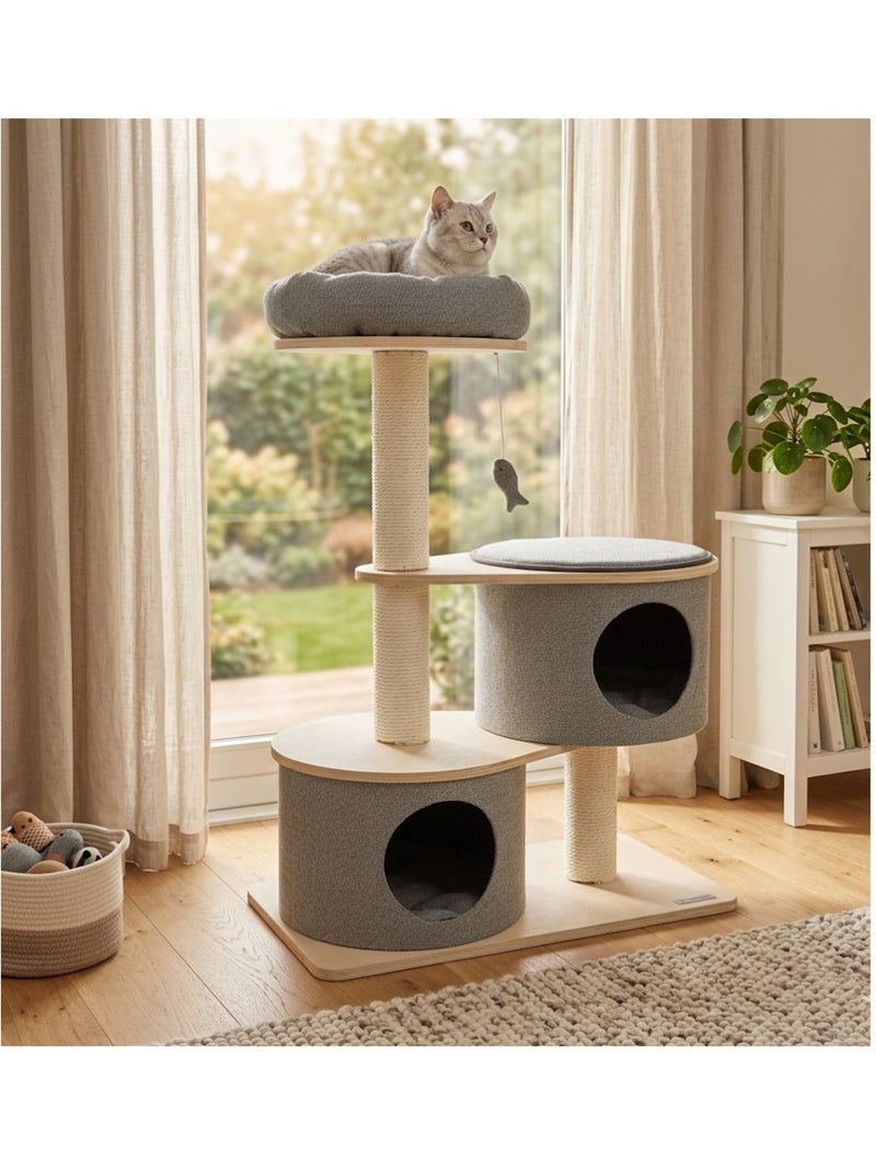 Arbre a chat avec niches et panier Gris clair - Kiabi