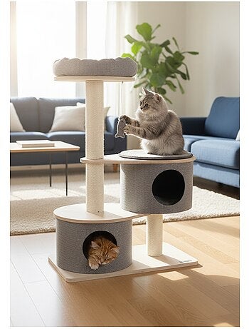 Arbre à chat avec niches et panier