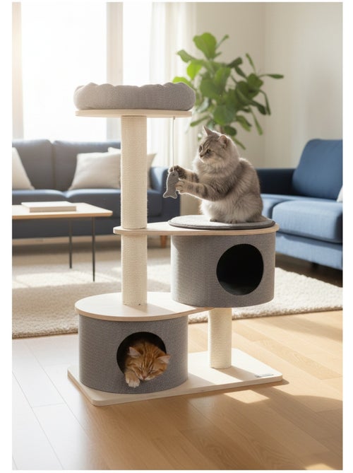 Arbre a chat avec niches et panier - Kiabi