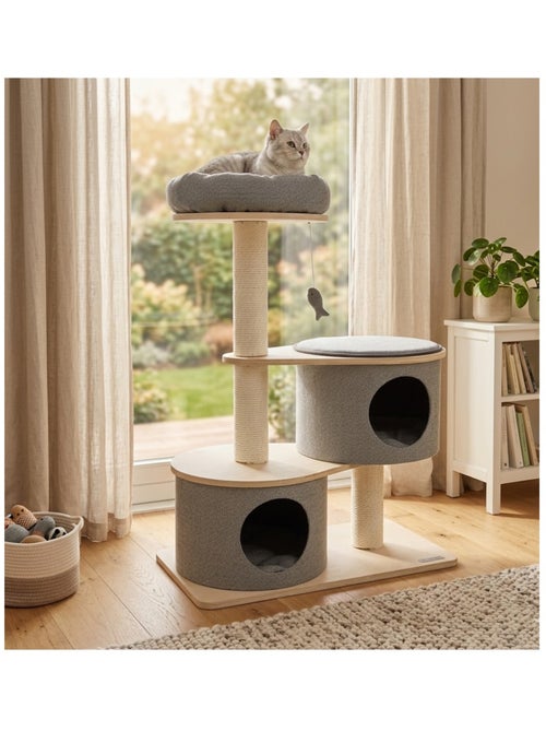 Arbre a chat avec niches et panier - Kiabi