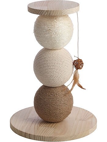 Arbre a chat avec plateforme griffoir en bois et cordes 47cm