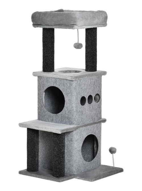 Arbre à chat boule suspendue, à ressort 2 niches amovibles plateformes gris - Kiabi