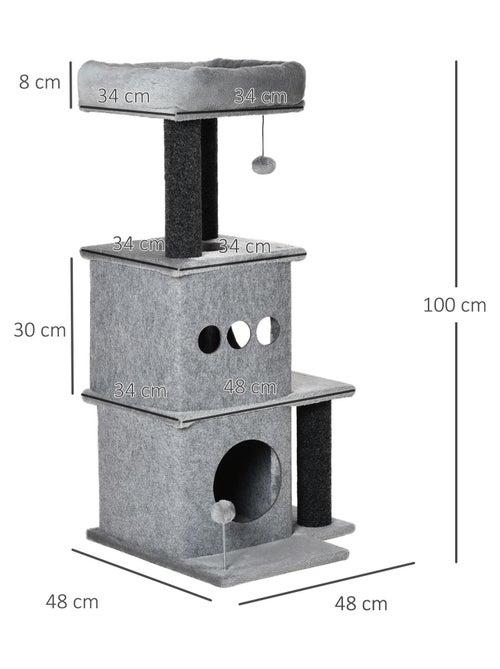 Arbre à chat boule suspendue, à ressort 2 niches amovibles plateformes gris - Kiabi
