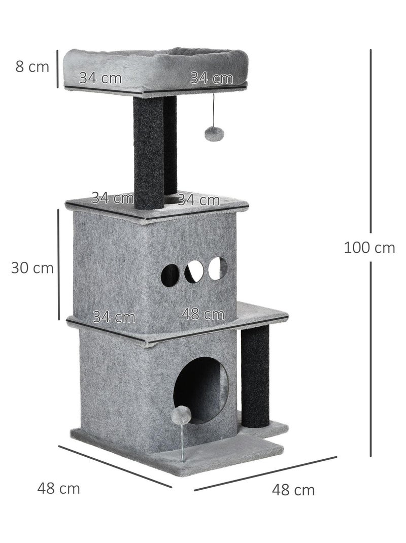 Arbre à chat boule suspendue, à ressort 2 niches amovibles plateformes gris Gris - Kiabi
