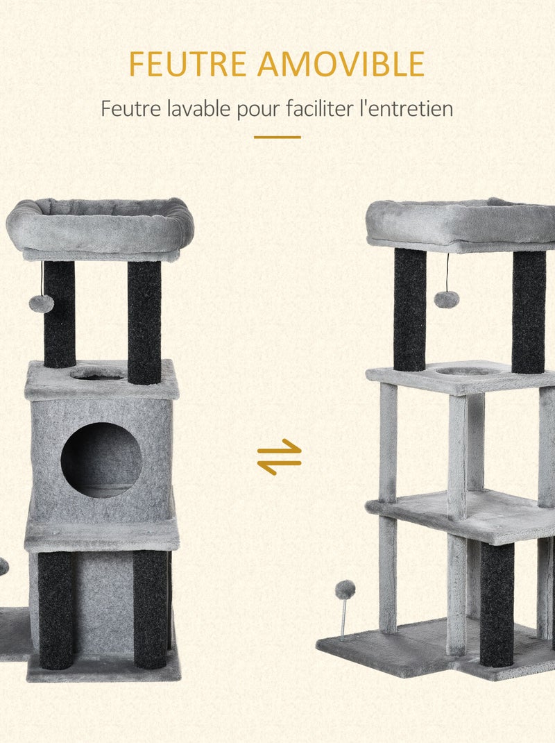 Arbre à chat boule suspendue, à ressort 2 niches amovibles plateformes gris Gris - Kiabi