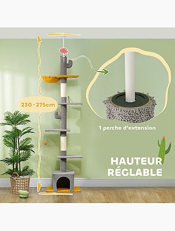 Arbre à chat cactus du sol au plafond - h.230-275 cm - équipement multiple