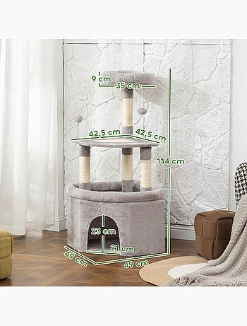 Arbre à chat d'angle h.114cm griffoirs grattoir grande niche plateformes gris
