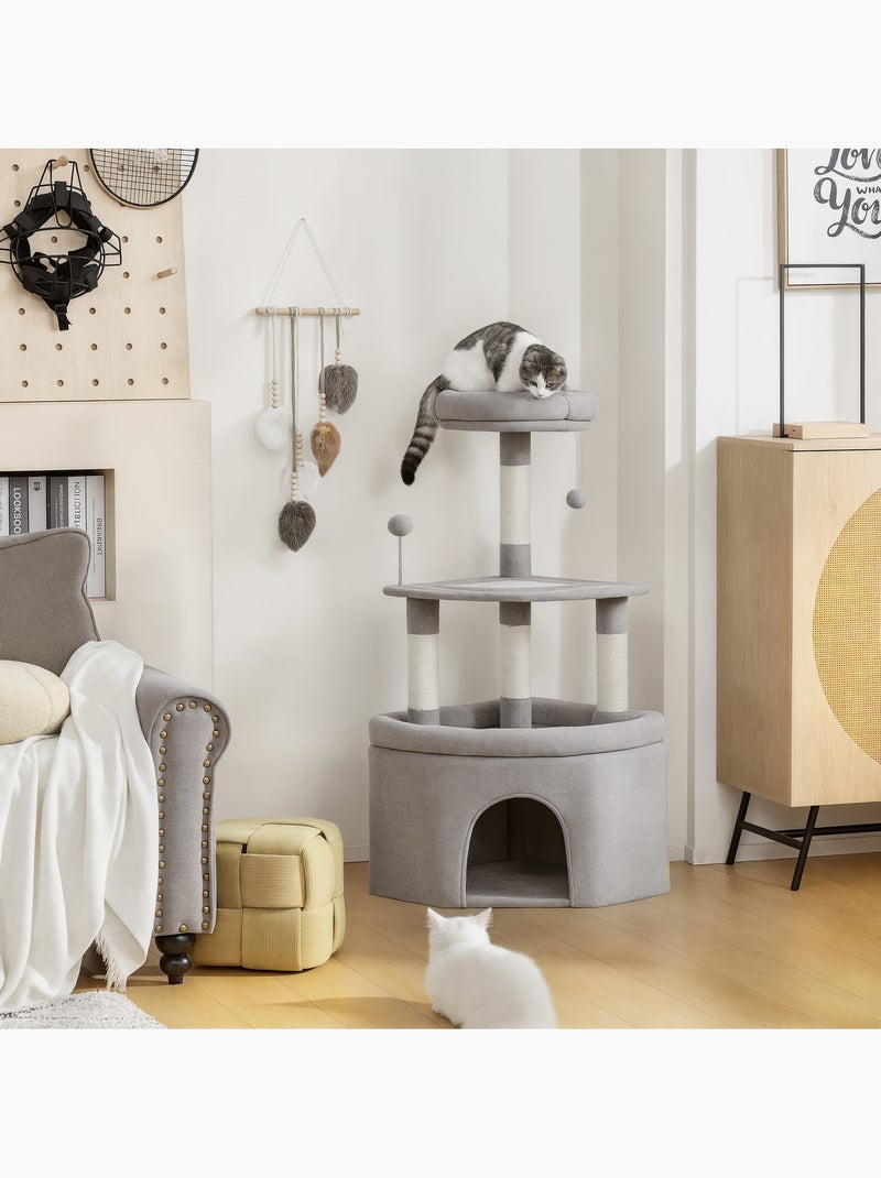 Arbre à chat d'angle h.114cm griffoirs grattoir grande niche plateformes gris Gris - Kiabi