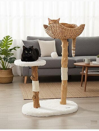 Arbre à chat design avec corde et panier