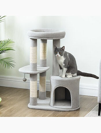 Arbre à chat design gris clair arrondi h.90cm