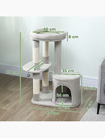 Arbre à chat design gris clair arrondi h.90cm