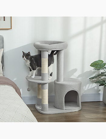 Arbre à chat design gris clair arrondi h.90cm