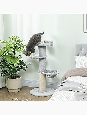 Arbre à chat design gris clair h.103cm griffoir hamac plateformes boule
