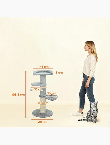 Arbre à chat design gris clair h.103cm griffoir hamac plateformes boule