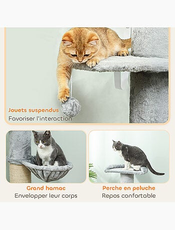 Arbre à chat design gris clair h.103cm griffoir hamac plateformes boule