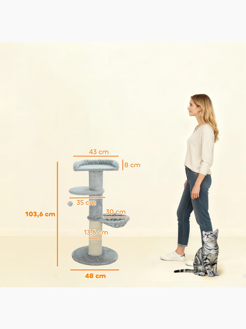 Arbre à chat design gris clair h.103cm griffoir hamac plateformes boule Gris - Kiabi