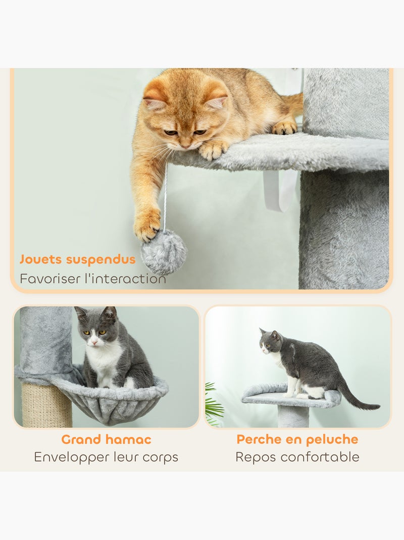 Arbre à chat design gris clair h.103cm griffoir hamac plateformes boule Gris - Kiabi