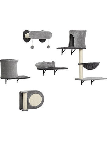 Arbre à chat design mural parcours mural pour chat 5 pièces crème gris