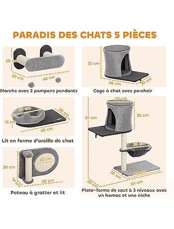 Arbre à chat design mural parcours mural pour chat 5 pièces crème gris