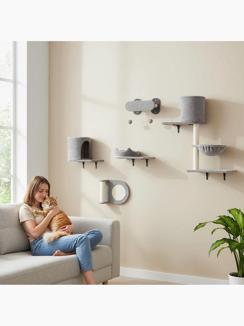 Arbre à chat design mural parcours mural pour chat 5 pièces crème gris Gris - Kiabi