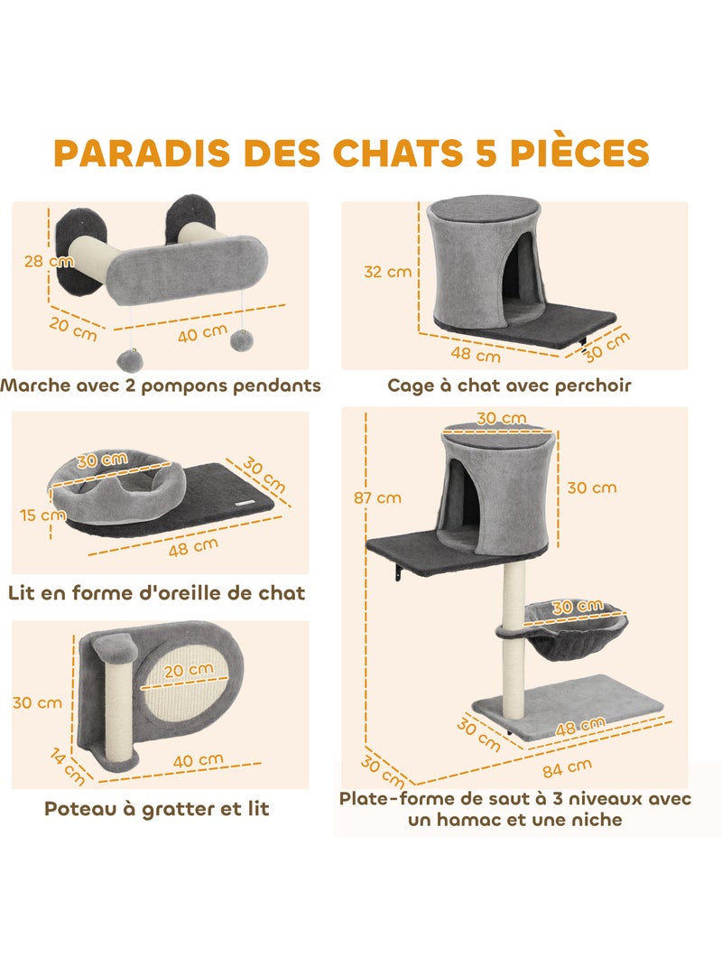 Arbre à chat design mural parcours mural pour chat 5 pièces crème gris Gris - Kiabi