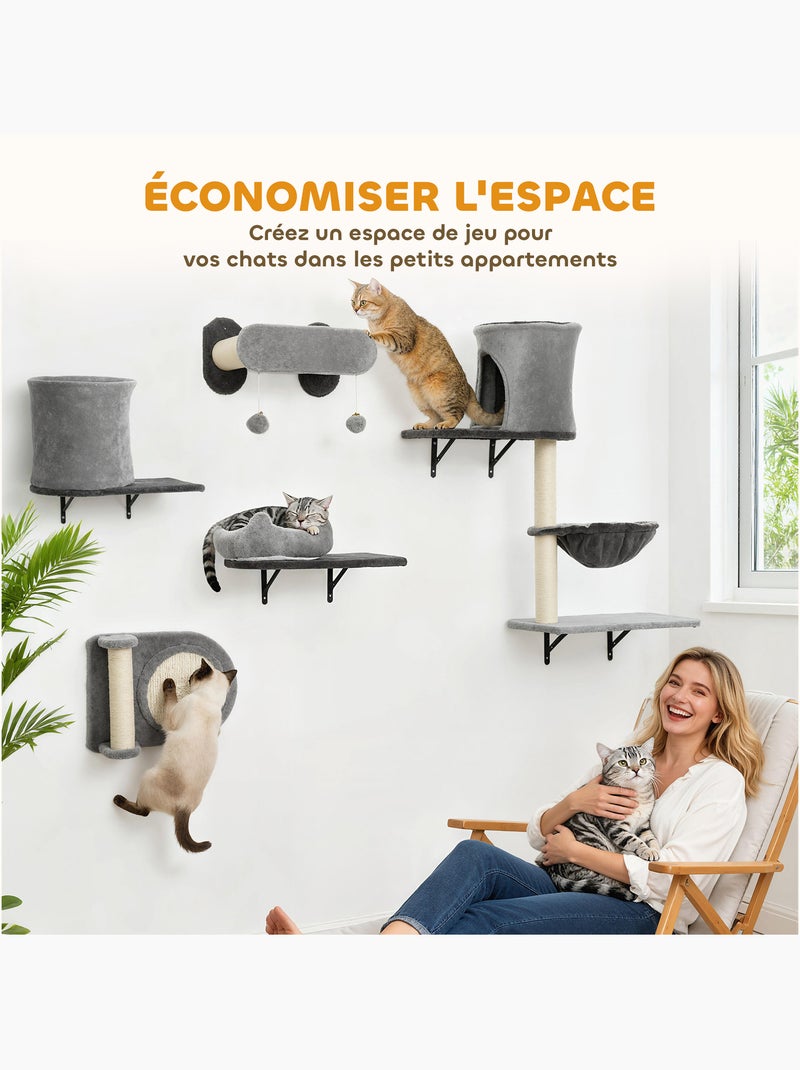 Arbre à chat design mural parcours mural pour chat 5 pièces crème gris Gris - Kiabi