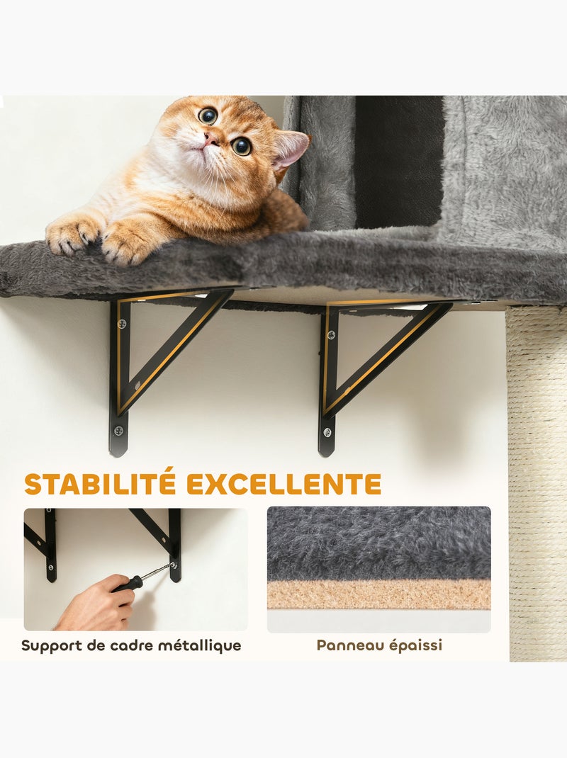 Arbre à chat design mural parcours mural pour chat 5 pièces crème gris Gris - Kiabi