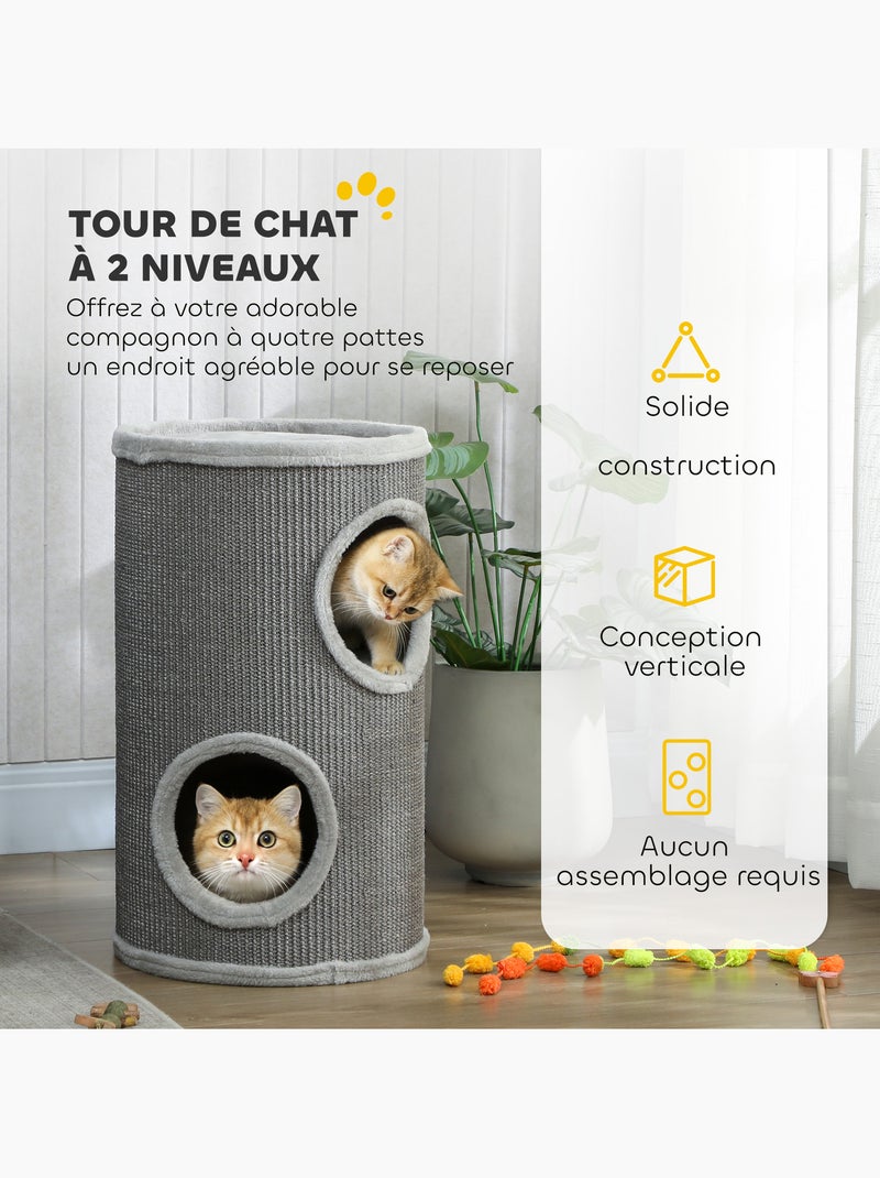 Arbre à chat design tour à griffer 2 niches plateforme Gris - Kiabi
