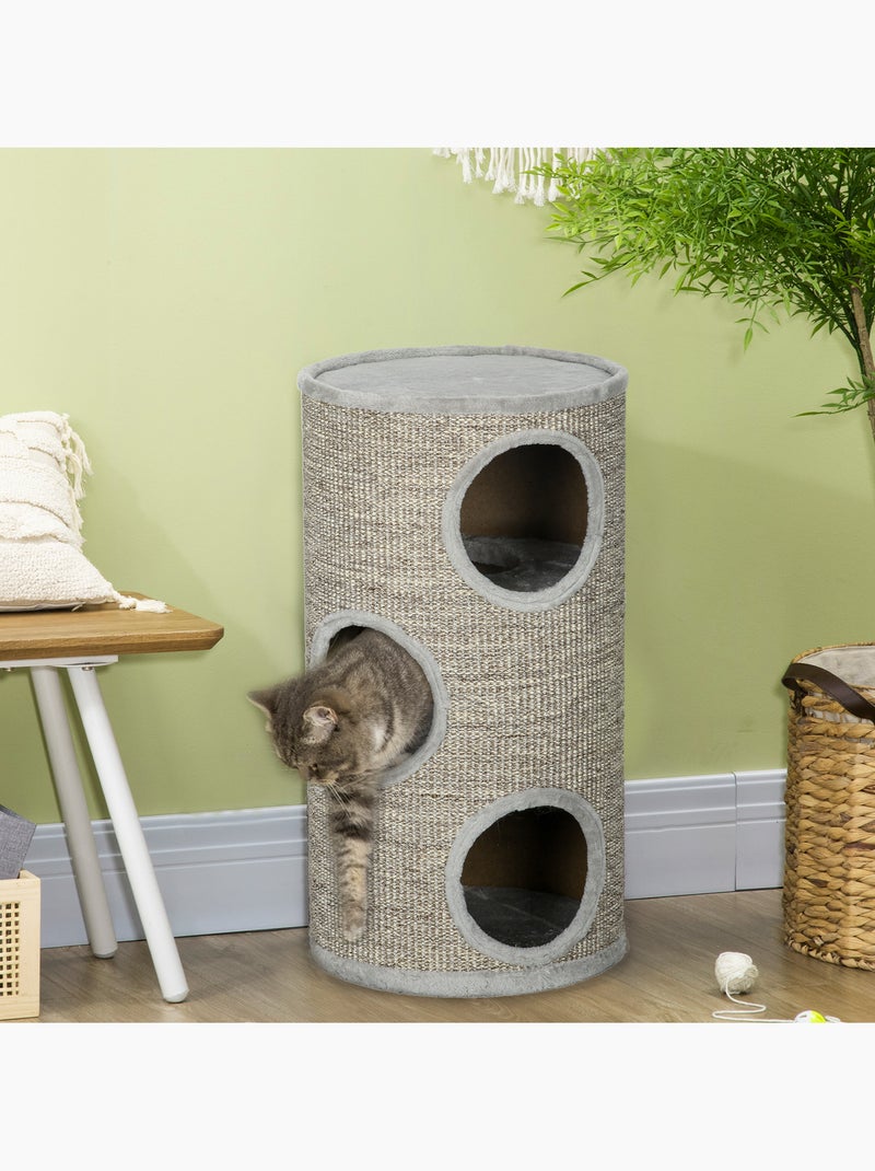 Arbre à chat design tour à griffer 3 niveaux plateforme Beige - Kiabi