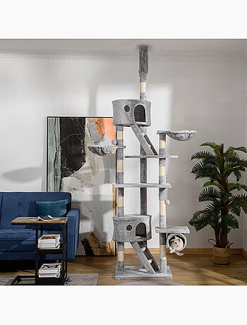 Arbre à chat design xxl réglable h.240-260 cm multi-équipement gris