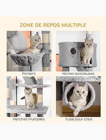 Arbre à chat design xxl réglable h.240-260 cm multi-équipement gris