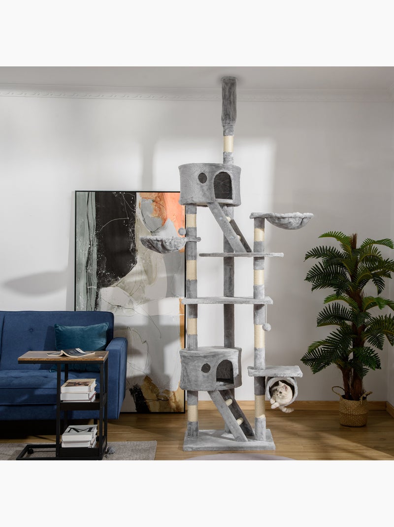 Arbre à chat design xxl réglable h.240-260 cm multi-équipement gris Gris - Kiabi