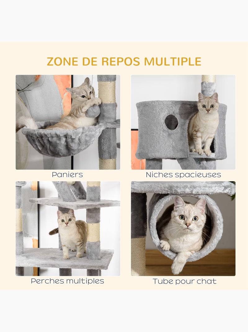 Arbre à chat design xxl réglable h.240-260 cm multi-équipement gris Gris - Kiabi
