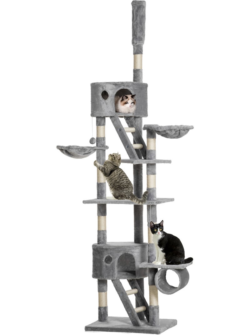 Arbre à chat design xxl réglable h.240-260 cm multi-équipement gris Gris - Kiabi
