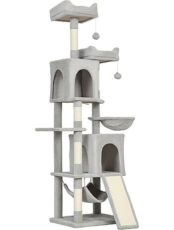 Arbre à chat grande taille h.177cm équipements multiples gris clair