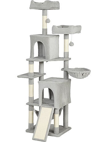 Arbre à chat grande taille h.177cm équipements multiples gris clair