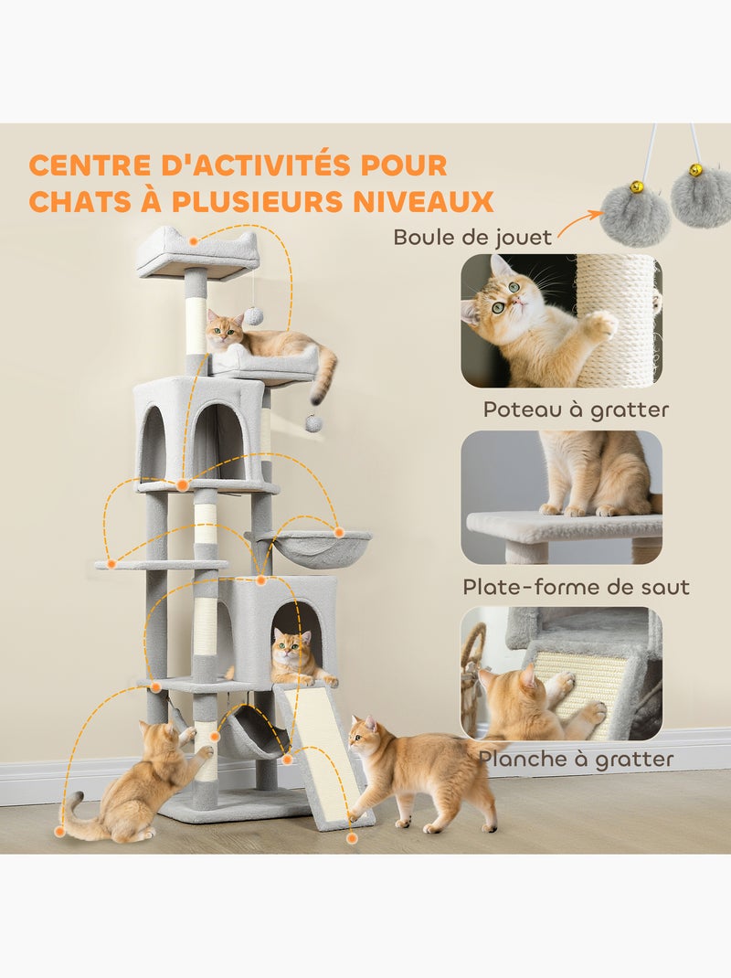 Arbre à chat grande taille h.177cm équipements multiples gris clair Gris - Kiabi