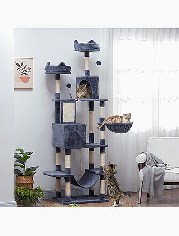 Arbre à chat grande taille h.206 cm multi-équipement gris