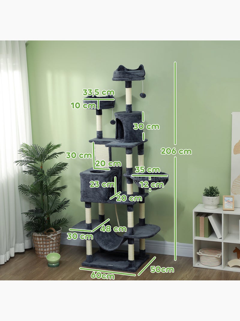 Arbre à chat grande taille h.206 cm multi-équipement gris Gris - Kiabi