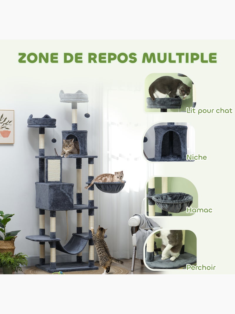 Arbre à chat grande taille h.206 cm multi-équipement gris Gris - Kiabi