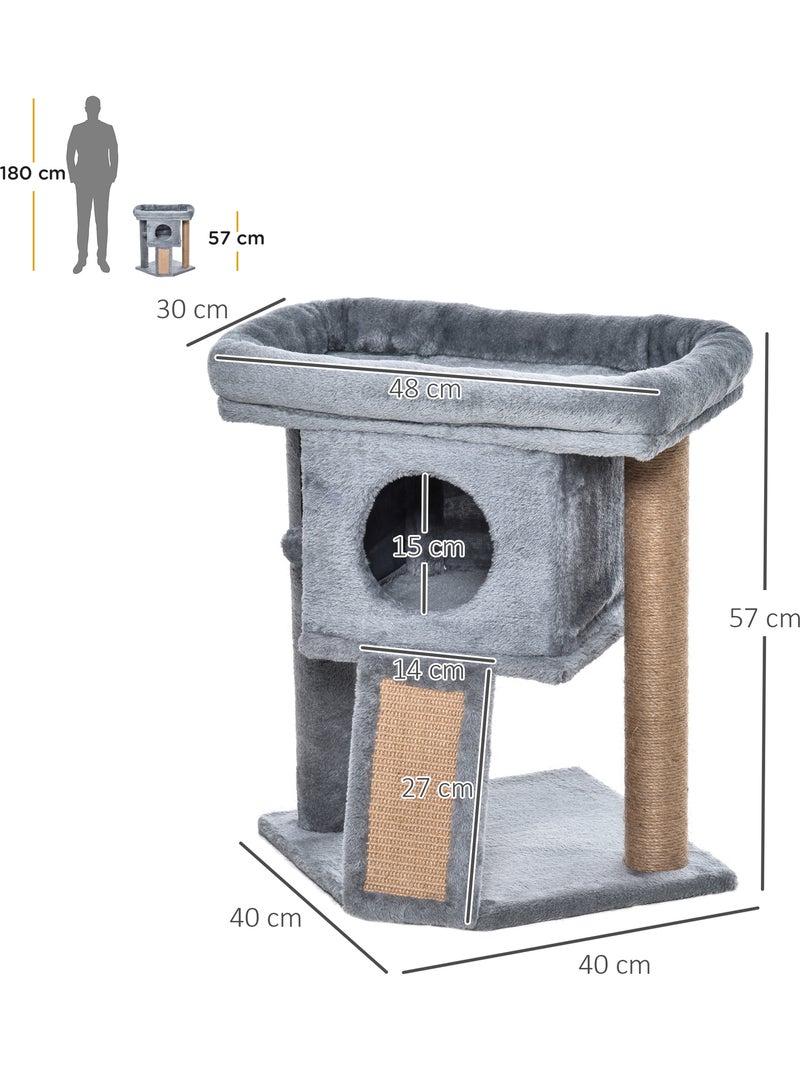 Arbre à chat grattoir griffoir niche panier boule peluche gris Gris - Kiabi