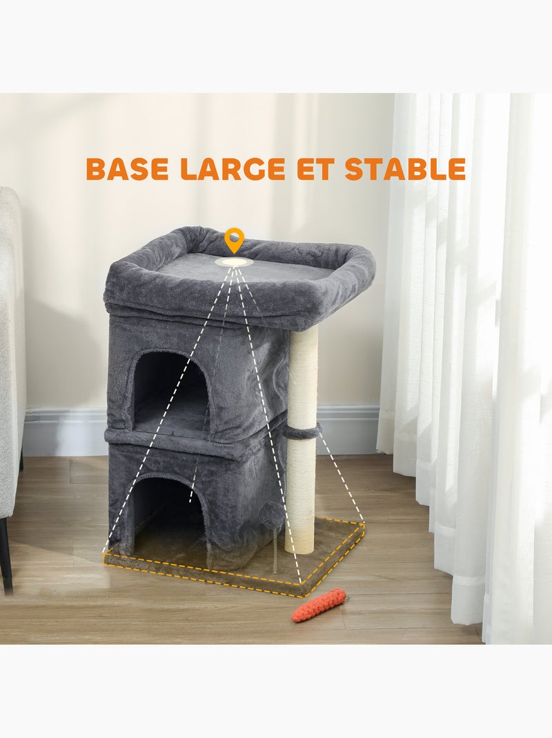 Arbre à chat griffoir 2 niches grande plateforme panier d'observation boule ressort gris Gris - Kiabi