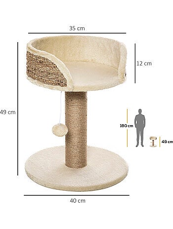 Arbre à chat griffoir 2 niveaux h. 49 cm boule suspendue