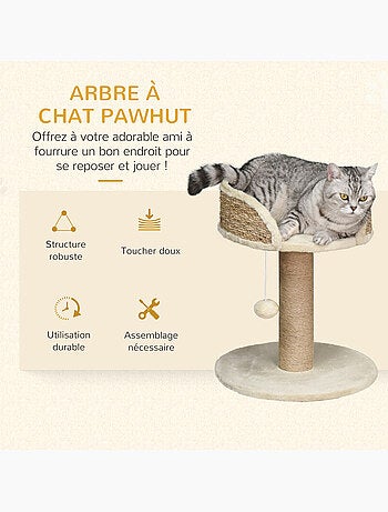 Arbre à chat griffoir 2 niveaux h. 49 cm boule suspendue