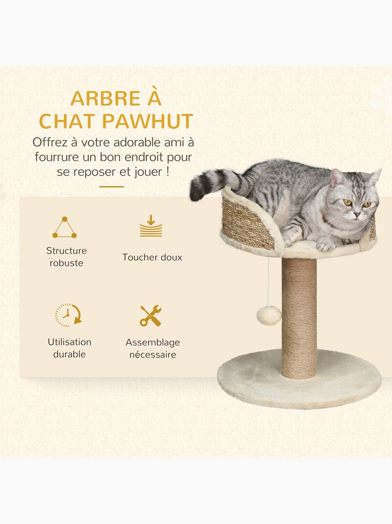 Arbre à chat griffoir 2 niveaux h. 49 cm boule suspendue Beige - Kiabi