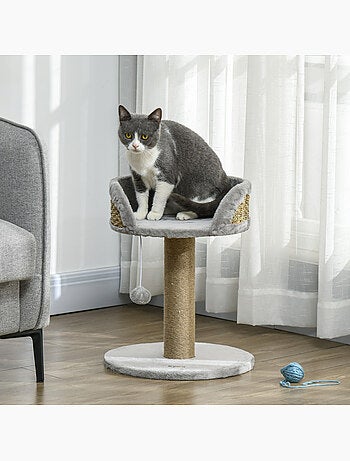 Arbre à chat griffoir 2 niveaux h. 49 cm boule suspendue
